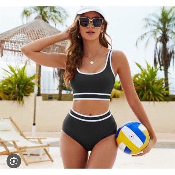 BMJL Other - BMJL Women's Bikini Set Adjustable Straps Swimsuit  Black/White Crop Top, New XL